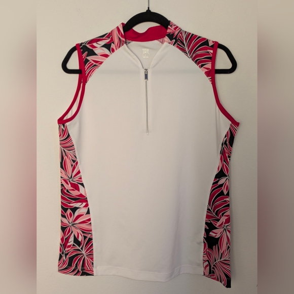 Tail Women's Novelist Floral Sleeveless Too Ladies Sz L Golf 1/4 Zip White EUC - Picture 3 of 13
